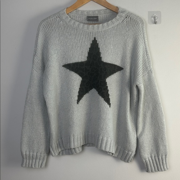 Wooden Ships Leopard Star Crewneck Sweater Mohair Wool Blend S/M Oversized Gray - Picture 9 of 16